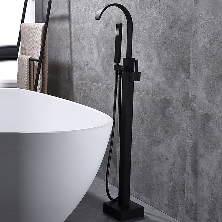 Contemporary Brass Freestanding Tub Filler with Hose Floor Mounted Bathroom Faucet