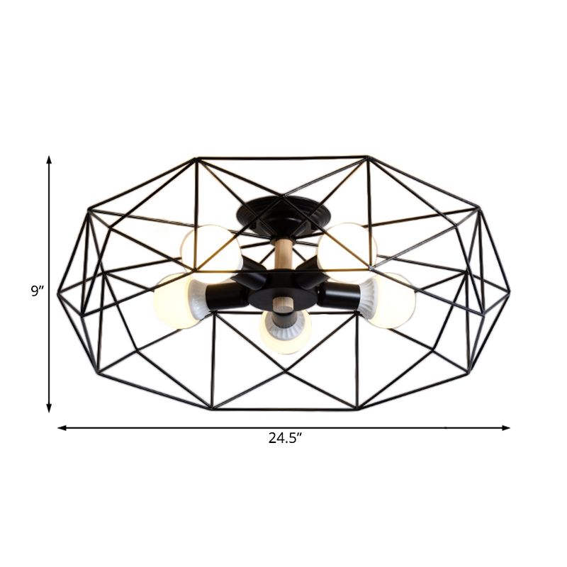 Geometrische semi-inbouw moderne metalen 3/4/5-lichts wit/zwart/goud semi-inbouwlamp met draadkooikap