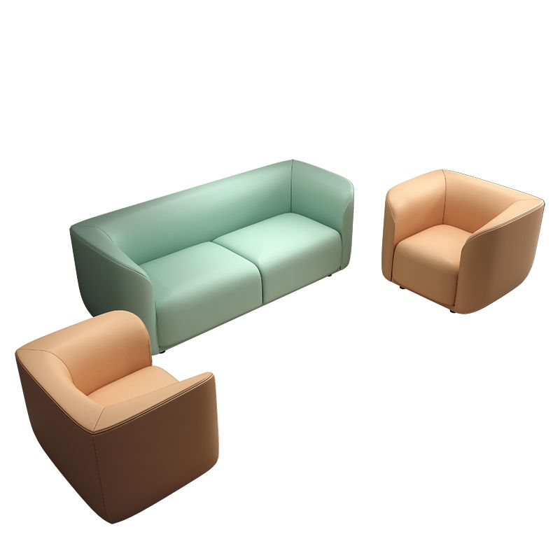 27.5"H Contemporary Solid Color Faux Leather Tuxedo Arm Sofa For Office Living Room