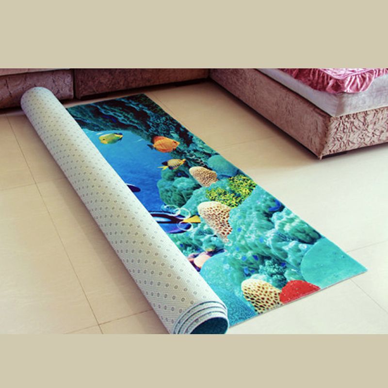 Green Tone Modern Area Carpet Polyester Plant Pattern Indoor Rug Anti-Slip Backing Carpet for Living Room
