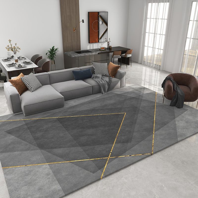 Grey Tone Modern Area Carpet Polyester Geometric Splicing Indoor Rug Anti-Slip Backing Carpet for Living Room