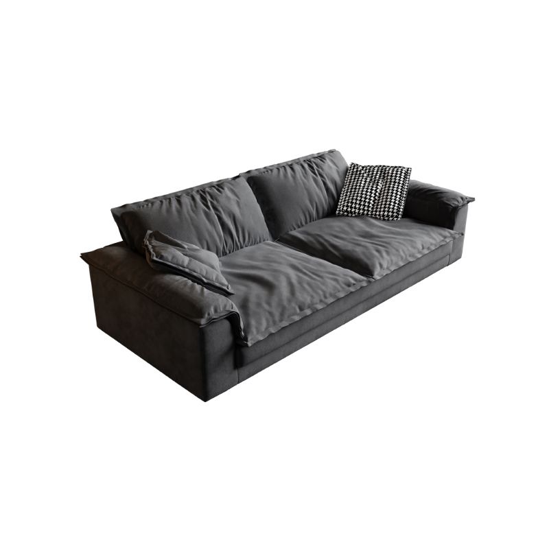 Contemporary Grey Faux Leather Sofa with Pillow Top Arm for Living Room