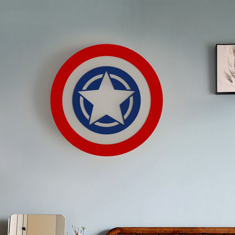 Luz de pared redonda roja y azul de la pared de la pared LED ACRYLIC ILUMINACIÓN con patrón de estrella en luz cálida/blanca