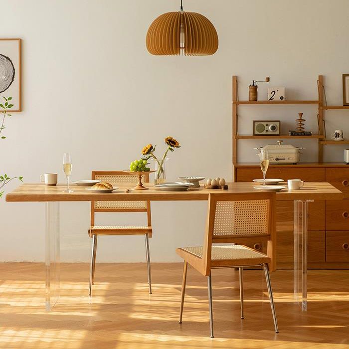 Solid Wood Dining Table Contemporary Dining Table with Double Pedestal Base