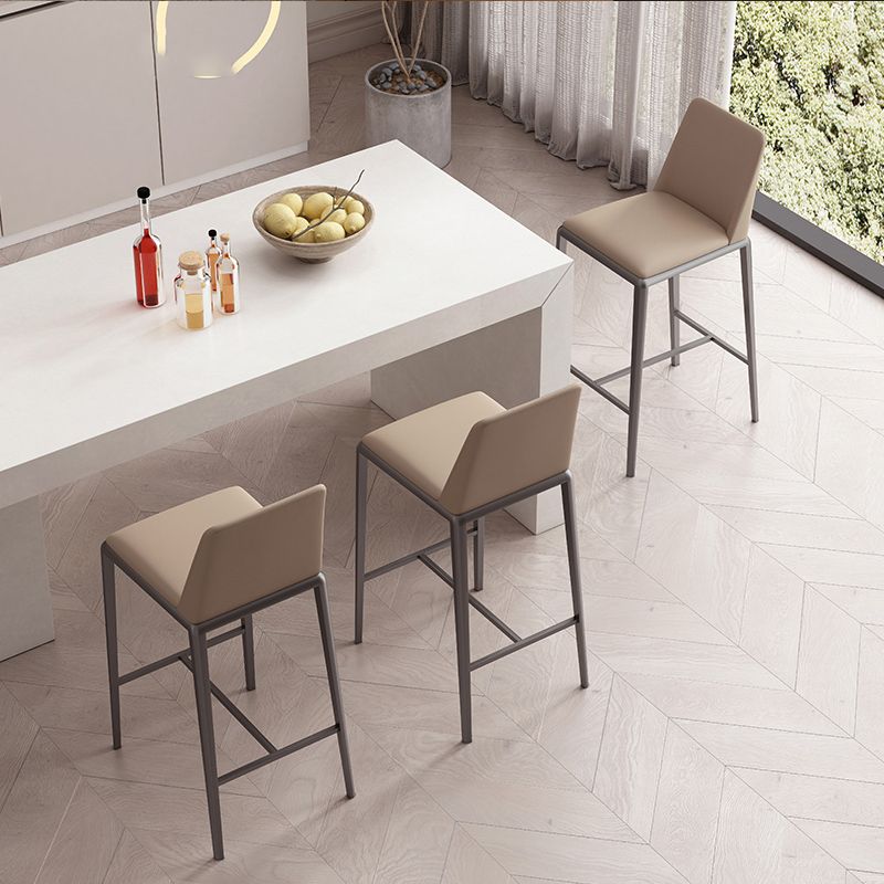 Upholstered Bar Stools Low Back Dining Stools with Metal Base