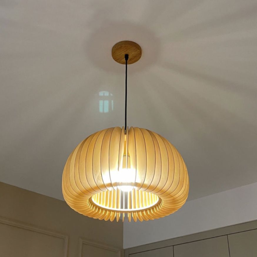 Simplicity Pumpkin Hanging Light Kit Wood 1-Light Ceiling Light for Dining Room