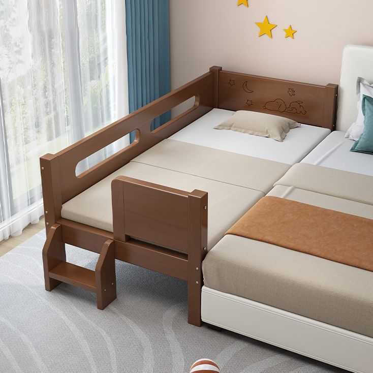 Glam Style Solid Wood Nursery Bed in Brown with Mattress and Guardrail
