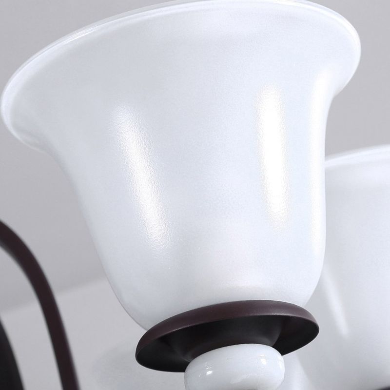 3/6/8 Lights Pendant Light Traditional Bell Frosted Glass Hanging Chandelier in Dark Coffee