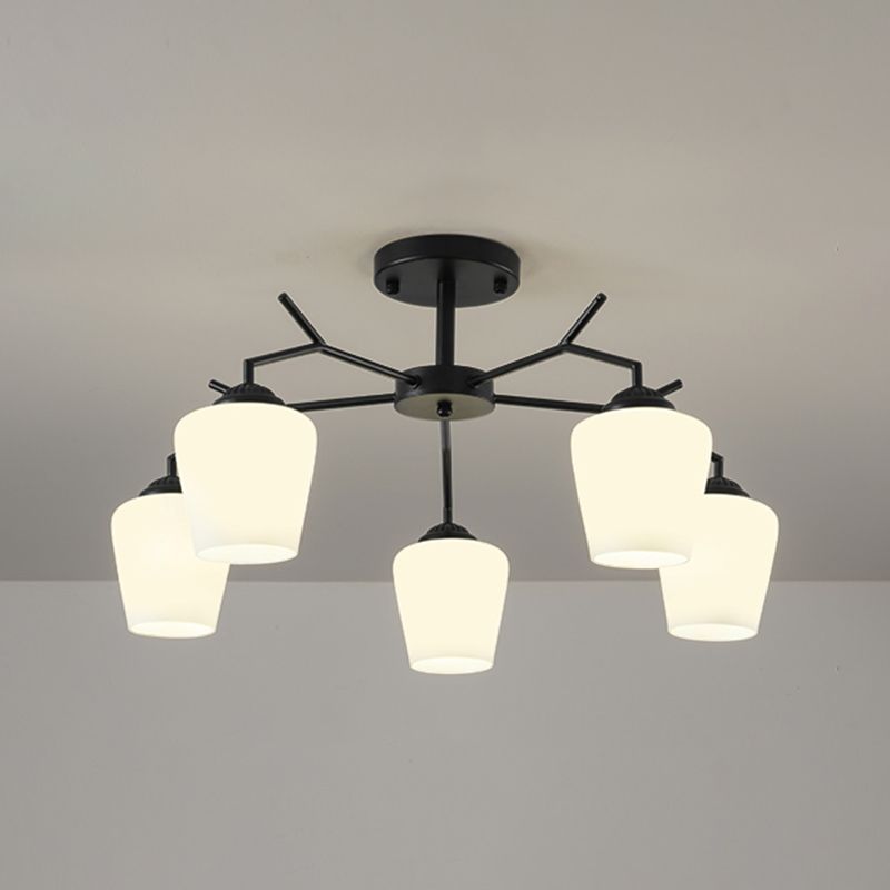 Black Shaded Semi Flush Light Fixture Simplicity Glass Living Room Semi Flush Mount Light