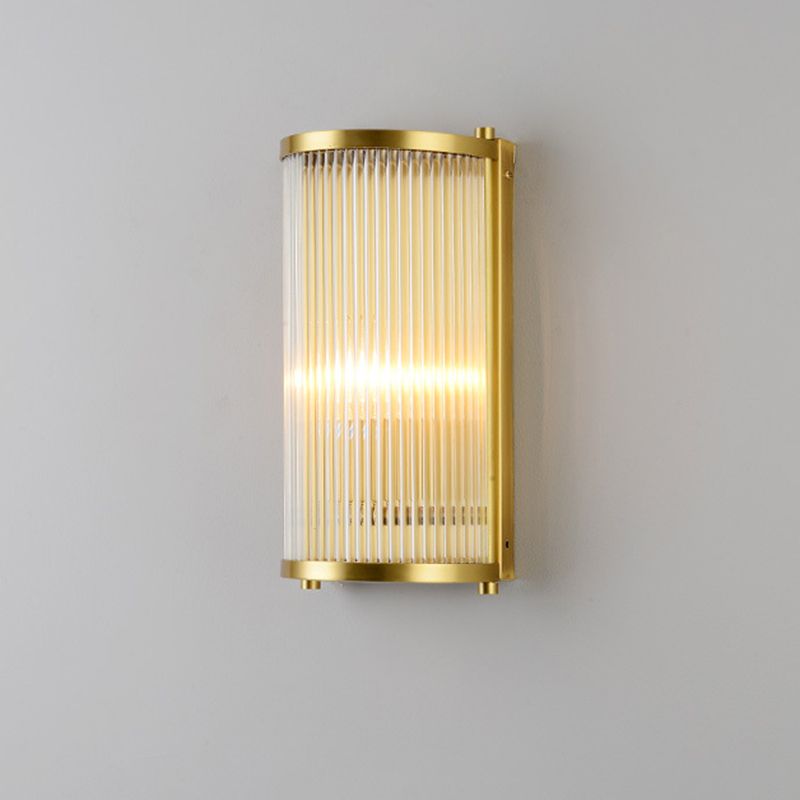 Gold Rectangular/Cylinder Wall Sconce Light Modern 1/2 Lights Fluted Crystal Wall Light Fixture for Living Room