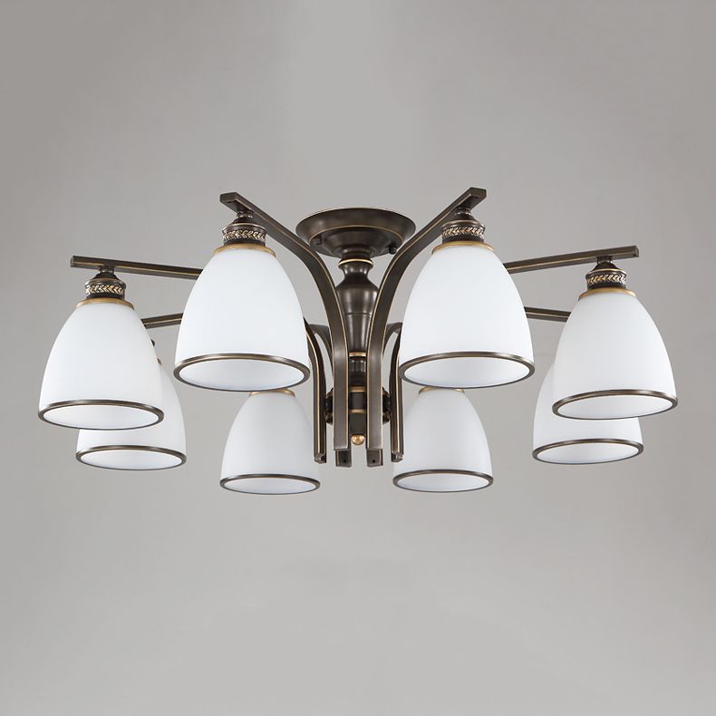 Lampe semi-encastrée en métal noir, éclairage de plafond traditionnel à plusieurs têtes avec abat-jour en verre cloche