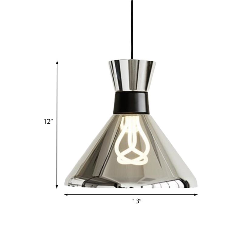 1 Head Bedroom Suspension Lamp Minimalist Chrome Hanging Light with Conical Clear Glass Shade