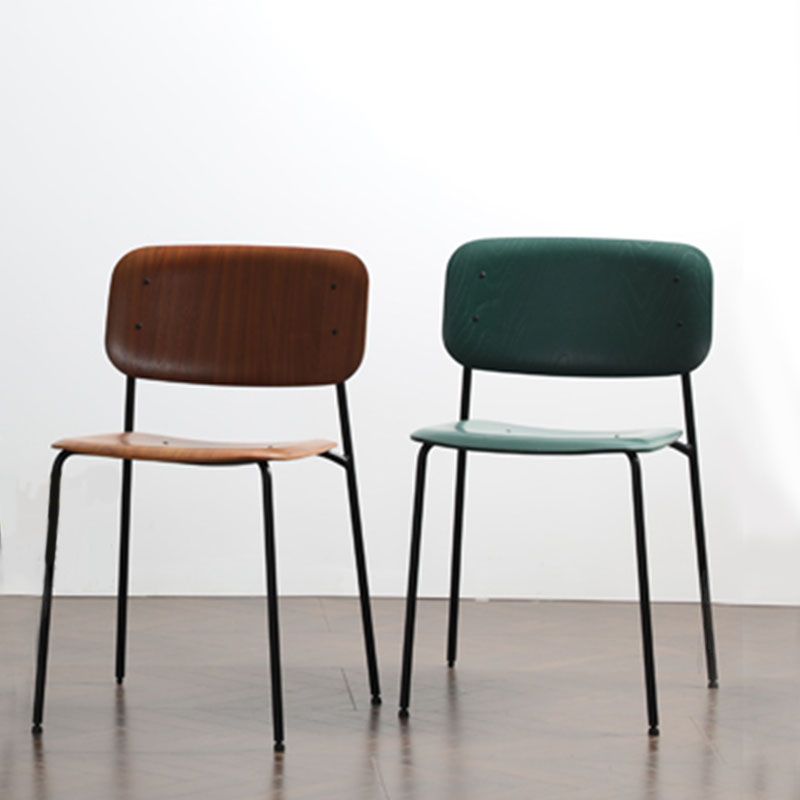 Contemporary Style Armless Chair Open Back Side Wooden Chair with Metal Base