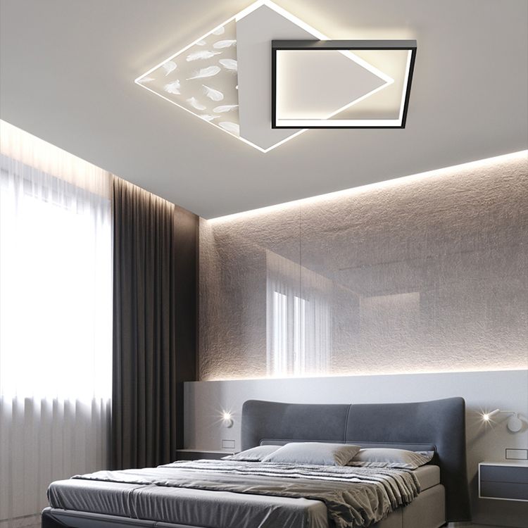 Moderne luxe LED-plafondlamp met veren, geometrische metalen semi-inbouwmontage voor woonkamer