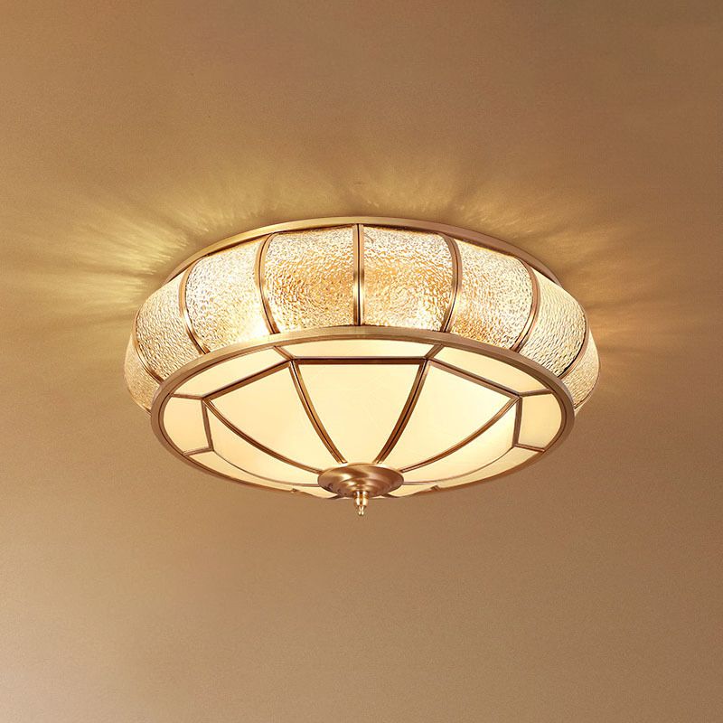 Donut Shaped Ripple Glass Flush Mount Lighting Classic Dining Room Flush Mount Fixture in Gold
