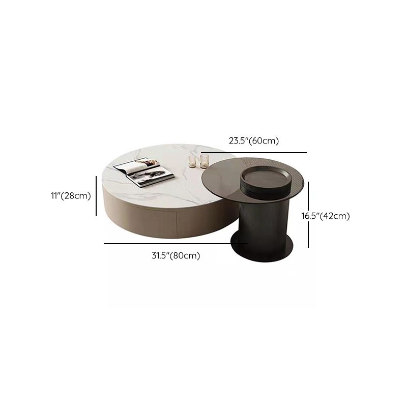 Round White Coffee Table Slate Coffee Table with Storage Drawers