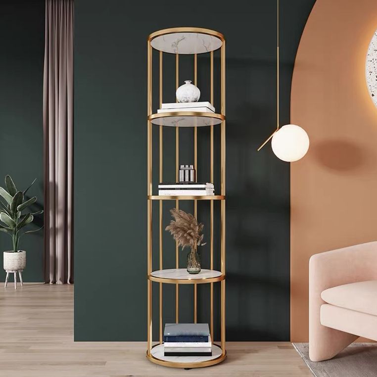 Urban Vertical Corner Bookshelf Iron Frame White Manufactured Wood Shelf Bookcase