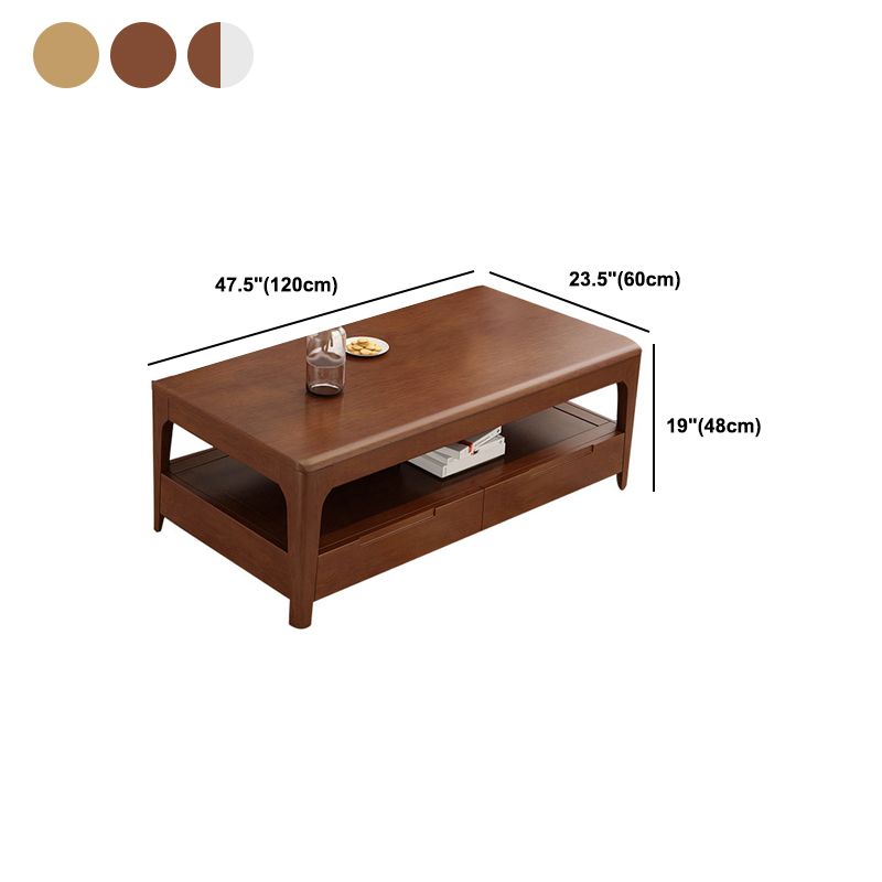 Modern Style Rectangular Solid Wood Table 4 Legs Base with Drawer Coffee Table