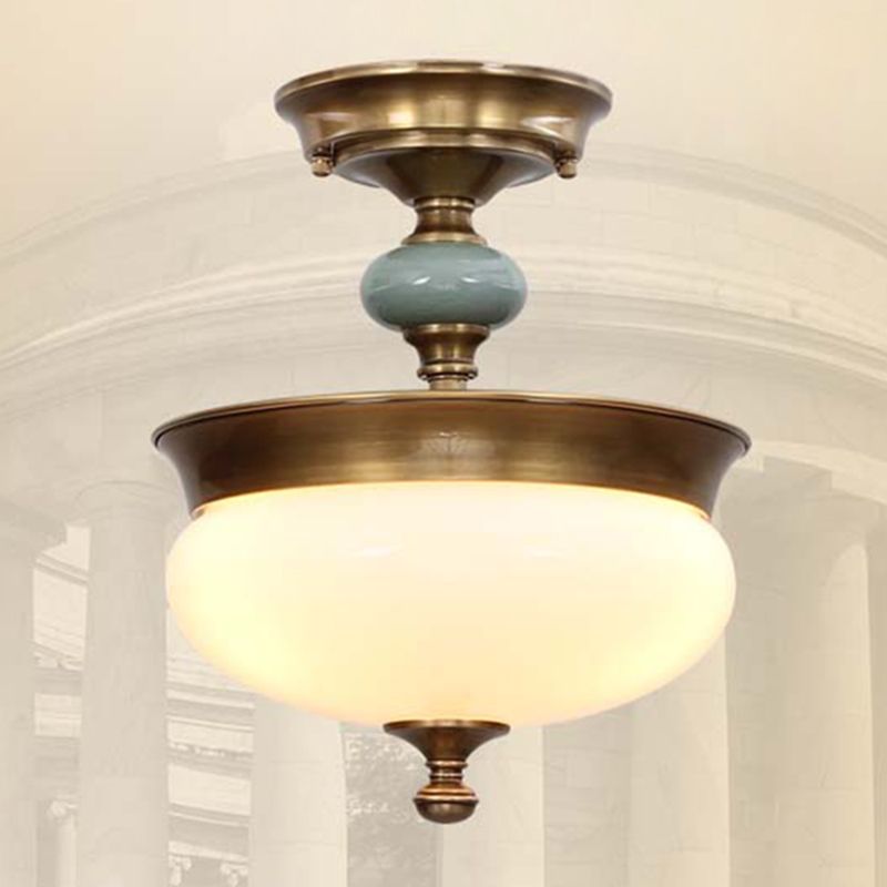 Traditionele semi-inbouwlamp, eenvoudige plafondlamp met glazen kap voor woonkamer