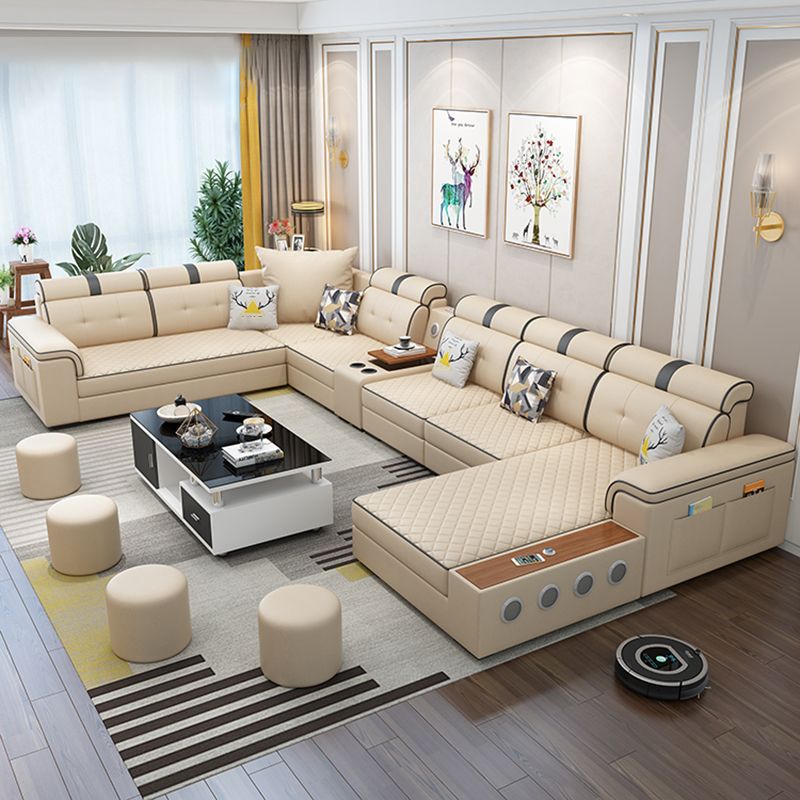 Modern Faux Leather Sofa Stain-Resistant Pillow Top Arm Furniture Sectionals