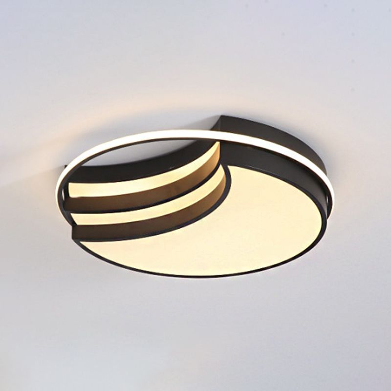 New Moon Shaped Flush Light Nordic Acrylic Black LED Ceiling Mounted Lamp with Glow Ring