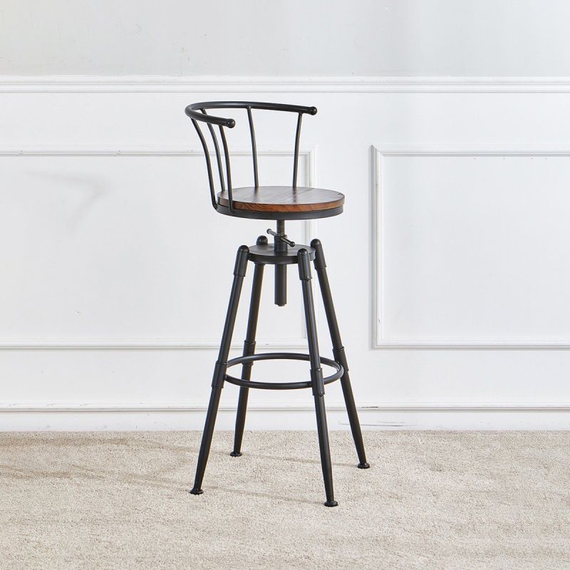 Industrial Upholstered Swivel Adjustable Height Stool 35.43'' Home Bar Stool