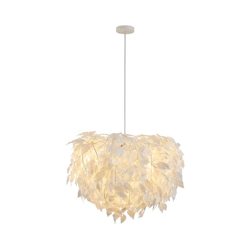 White Leaf Pendant Lamp Modern Fabric 1 Light Bedroom Hanging Light Fixture, 19.5"/23.5"/27.5" Wide