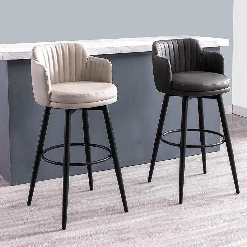 Contemporary Swivel Bar Stool Upholstered Leather Stools with Footrest
