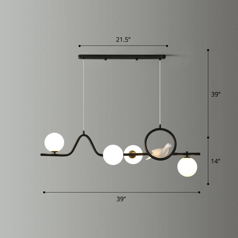 Postmodern Curve Island Affermazione Light Metallic Dining Room lampada a sospensione con sfera di vetro