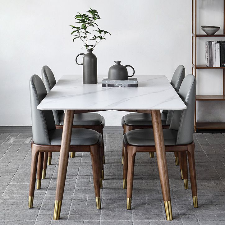 Modern Dining Room Set Rectangle Sintered Stone with 4 Legs Base Formal Kitchen Table Set