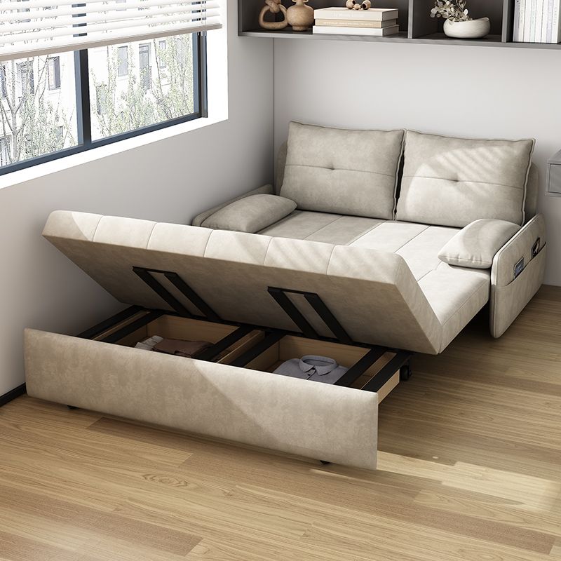 Microfiber Sofa Bed 33.46" Wide Armless Sofa Bed in Light Khaki
