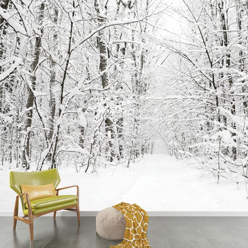 White Snowy Leafless Trees Mural Winter Scene Modern Moisture Resistant Wall Art