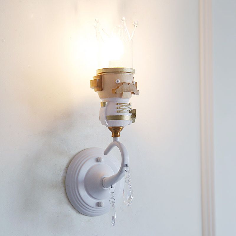 Single Light King Sconce Light with Clear Crystal Cartoon Resin Sconce Lamp in White for Stair Foyer