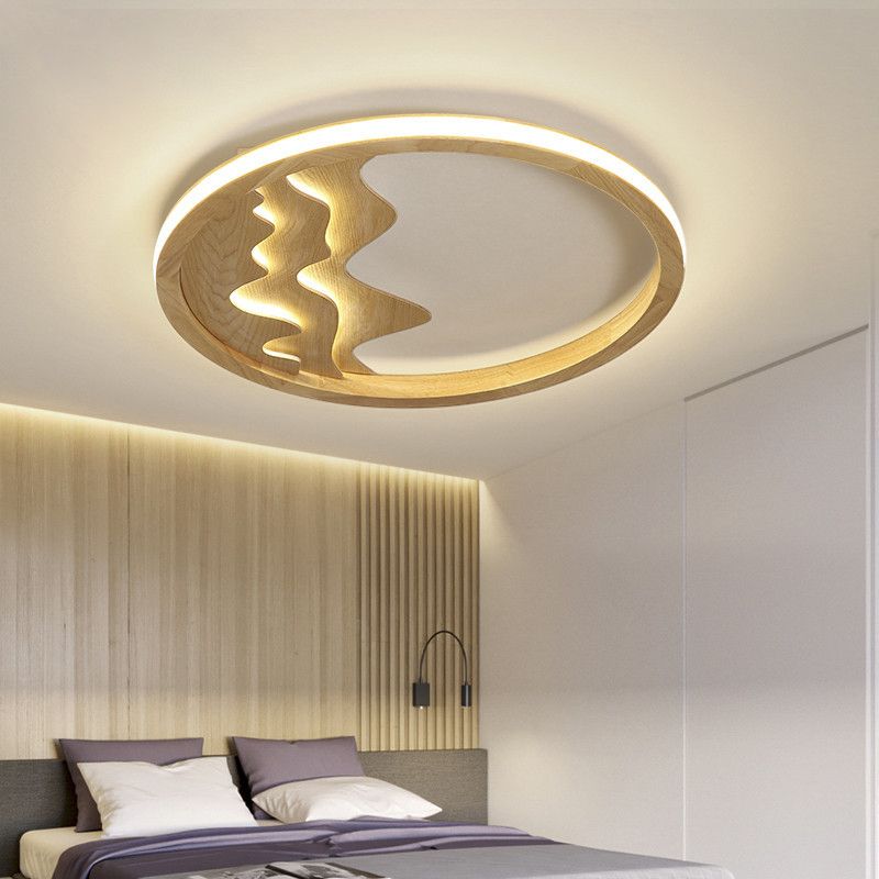 Houten Ring Vormige Flush Light Fixture Minimalistische LED Plafond Licht voor Slaapkamer