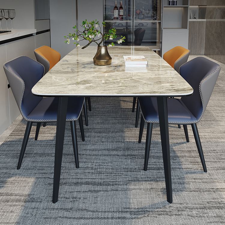 Industrial Style Sintered Stone Dining Table 4 Legs Carbon Steel Base Rectangle Table