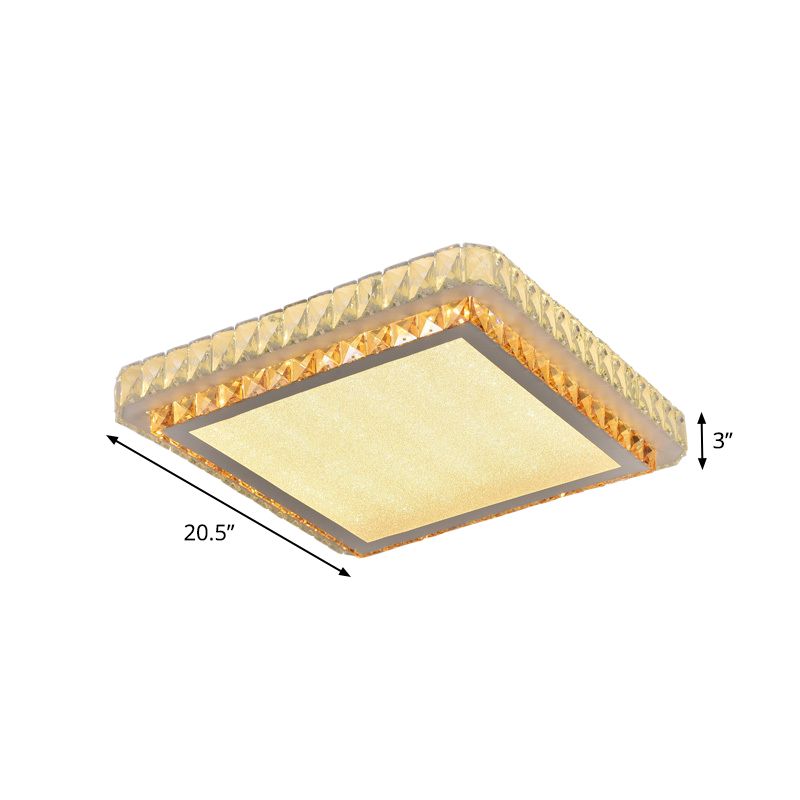 Clear Beveled Crystal Square Flush Light Simple Bedroom LED Close to Ceiling Lighting Fixture