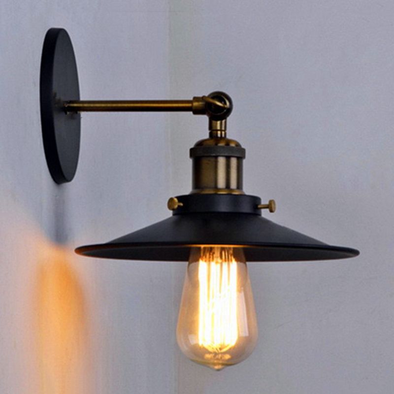 Tapered Cape Shade 1-Light Industrial Style Metal Wall Lighting in Black