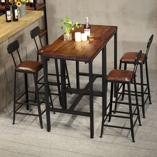 Contemporary Square Bar Dining Table Wood Trestle Bar Height Table in Brown
