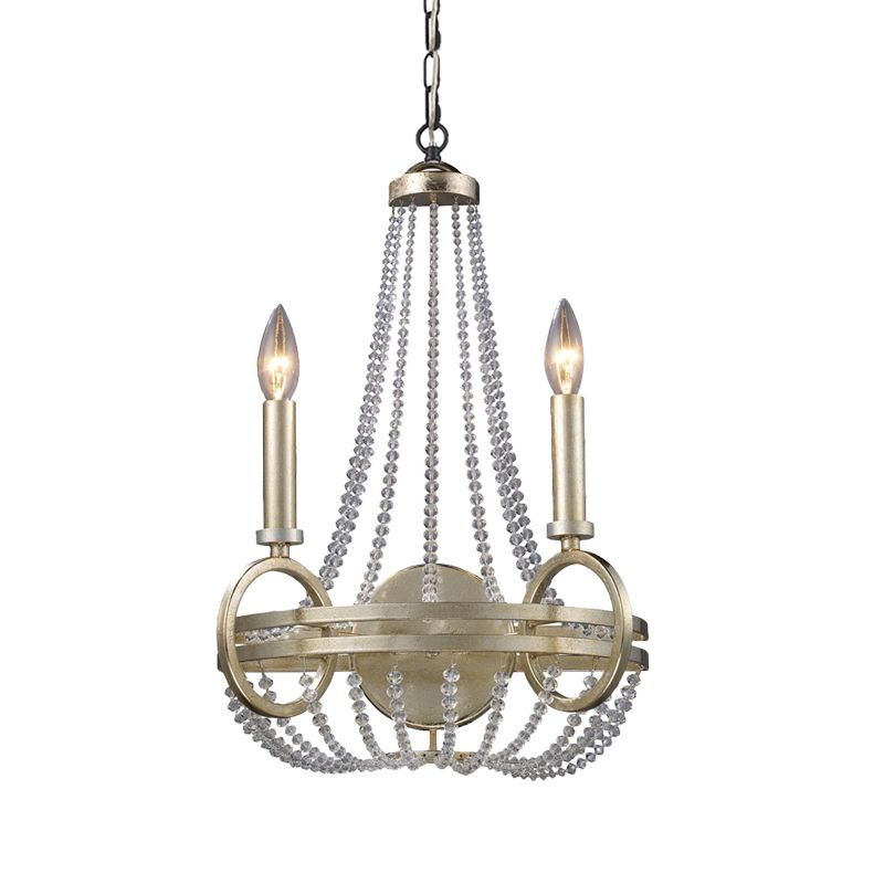 Cestino a cesto argento lampadario Rustic Crystal Strand 2 Bulbs soggiorno Apparecchiatura a soffitto con design delle candele