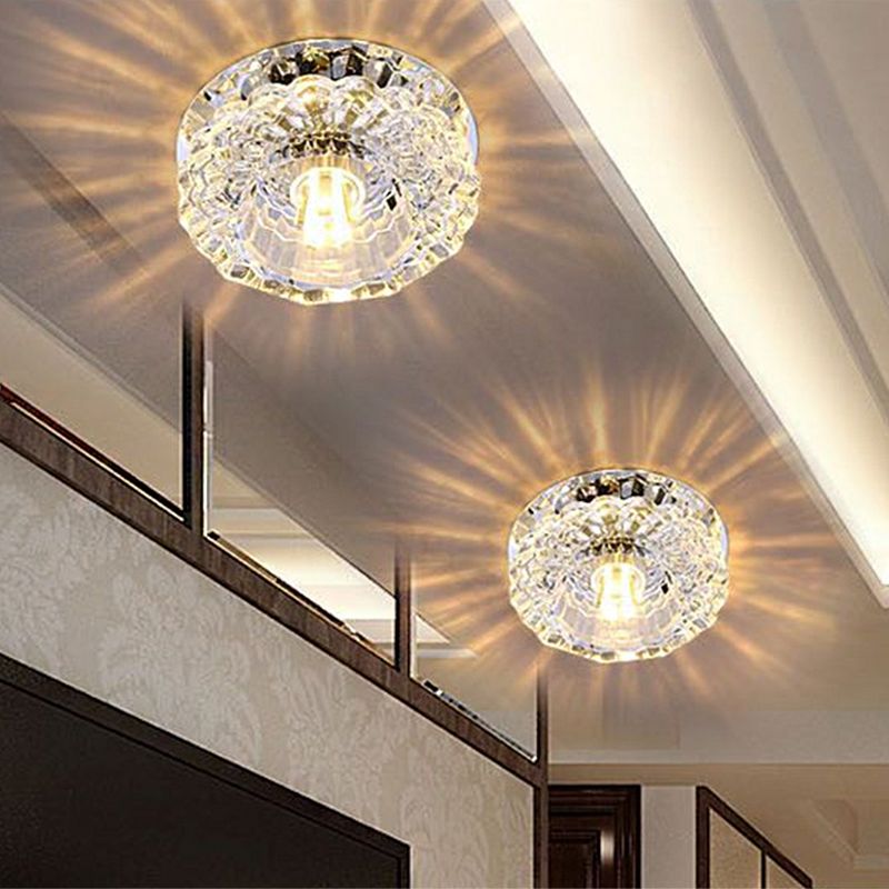 Floral Shape Clear Crystal Flush Mount Round Flushmount Ceiling Fixture