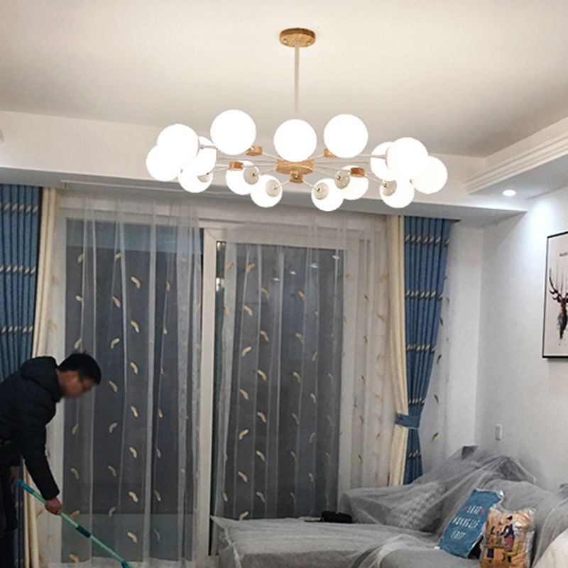 Araña de vidrio de leche opaca dorada para la sala de estar de vestíbulo dormitorio