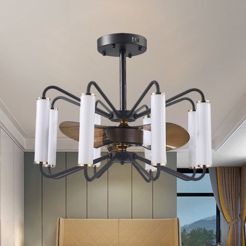 Tubo soggiorno lampada da ventola sospesa metallo 28 ", largo semi moderni a LED in nero con 3 lame