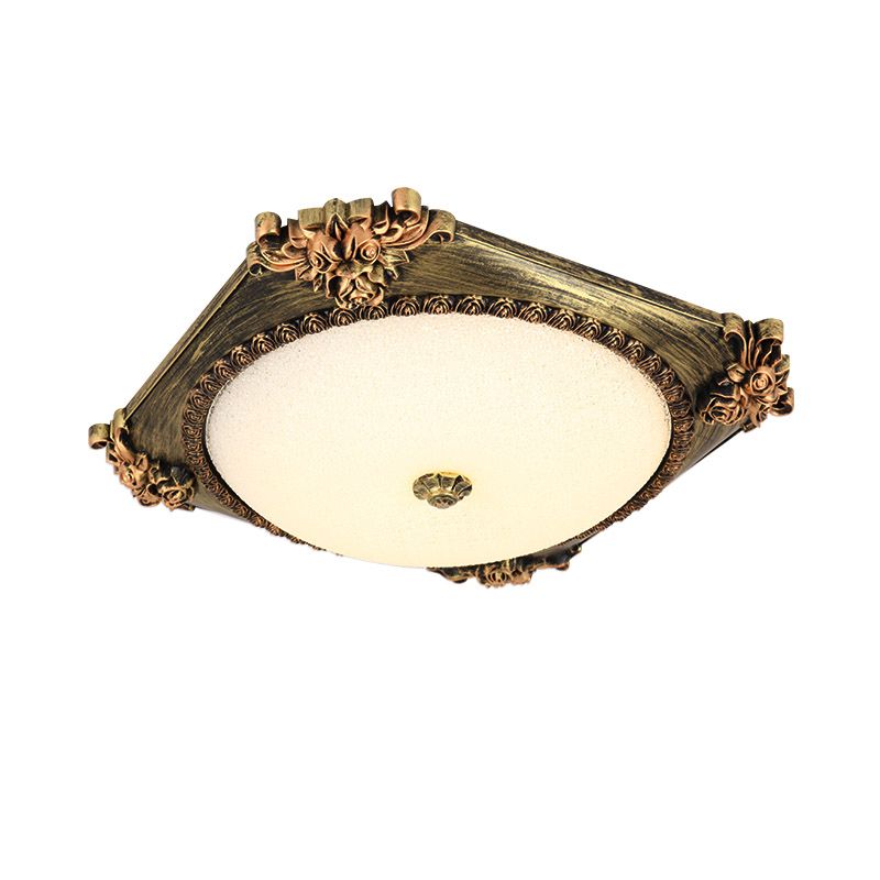 Luminaire encastré en verre givré, bronze/cuivre, carré, LED, plafond de campagne, avec abat-jour rond