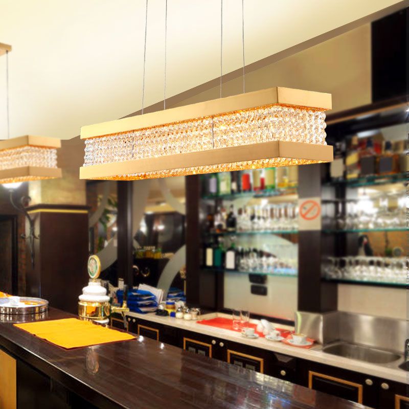 Black/Gold Rectangle Hanging Lighting Contemporary Clear Crystal 6/7/9 Lights Island Pendant Lighting