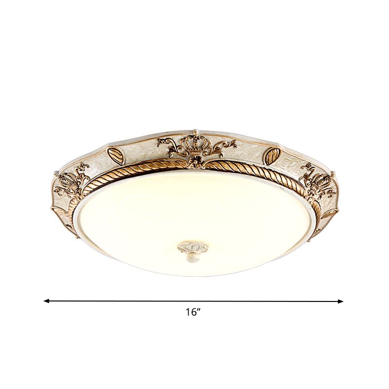 16 " / 19.5 W Milky Glass White-Gold Flush Light Dome Shaped LED Vintage Ceiling Mount Light Fixture for Dining Room, White / Warm Light