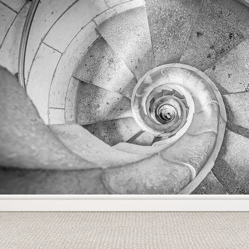 Giant Architecture Mural Decal Modern Hypnosis Cement Stairs Wall Art in Grey, Custom Made