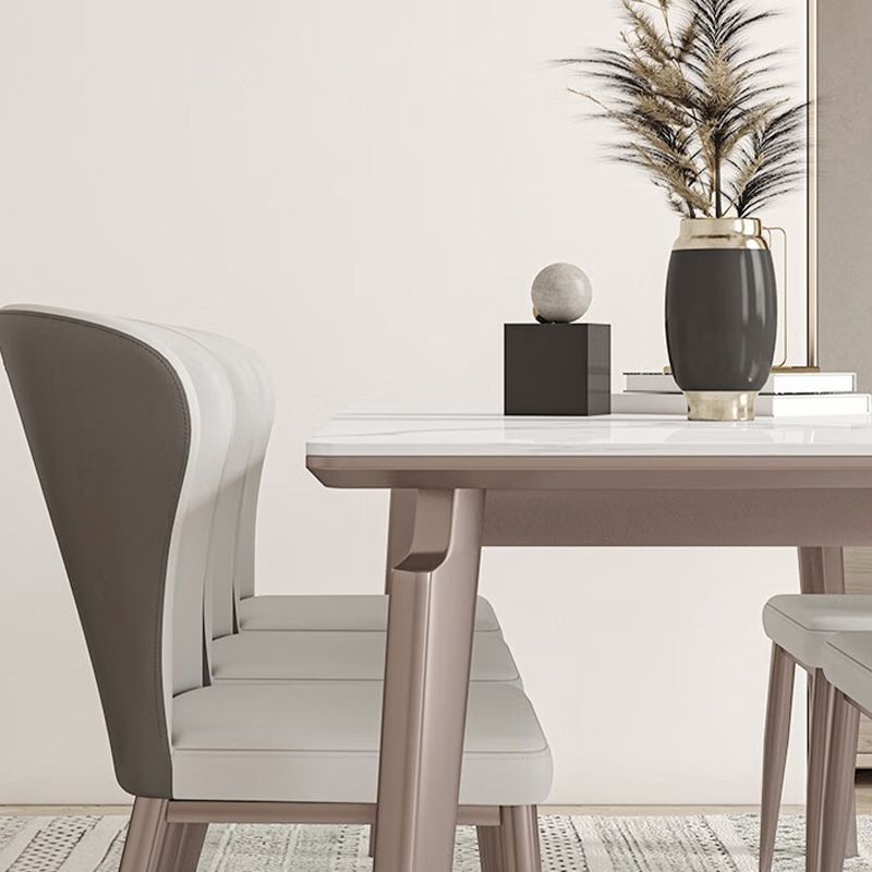 Glam Style Dinette Table Rectangle Stone Dining Room Table in White