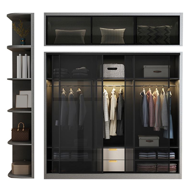 Contemporary Wood and Tempered Glass Wardrobe Freestanding Wardrobe Armoire without Light