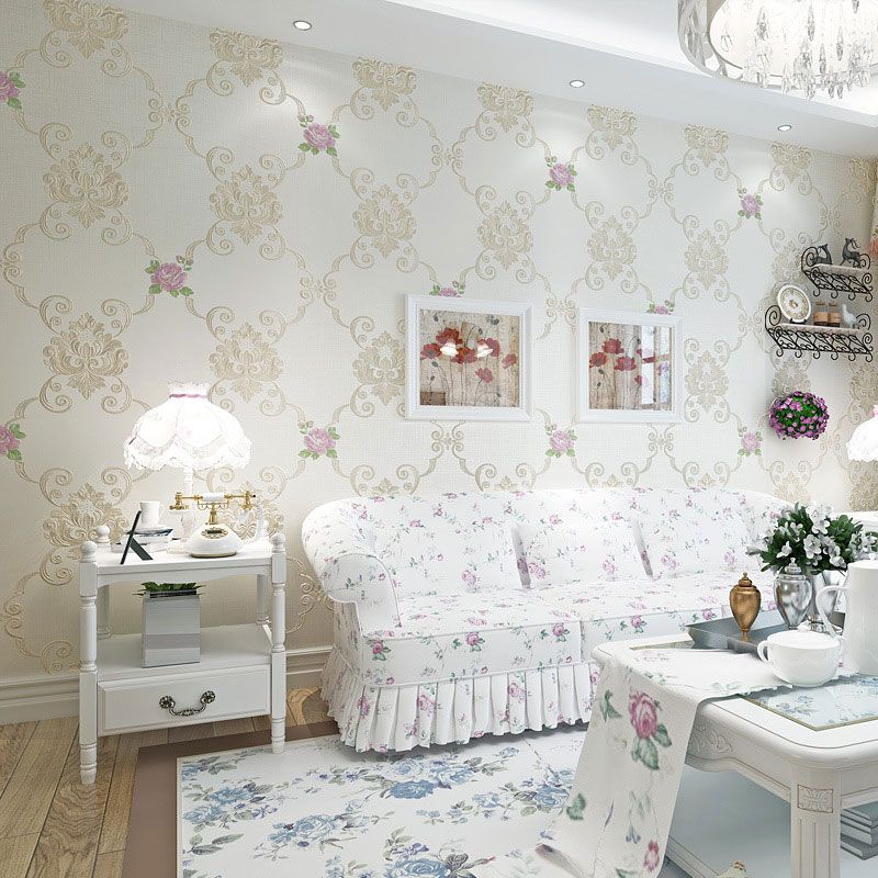 Non-Pasted Wall Covering 33' x 20.5" Minimalist Embossed Flower Wallpaper for Bedroom