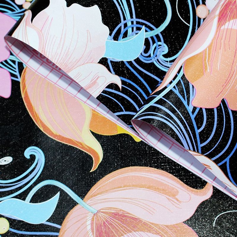 Dormitory Wallpaper with Multi-Colored Tulip and Floral Pattern, 17.5-inch x 19.5-foot, Non-Pasted